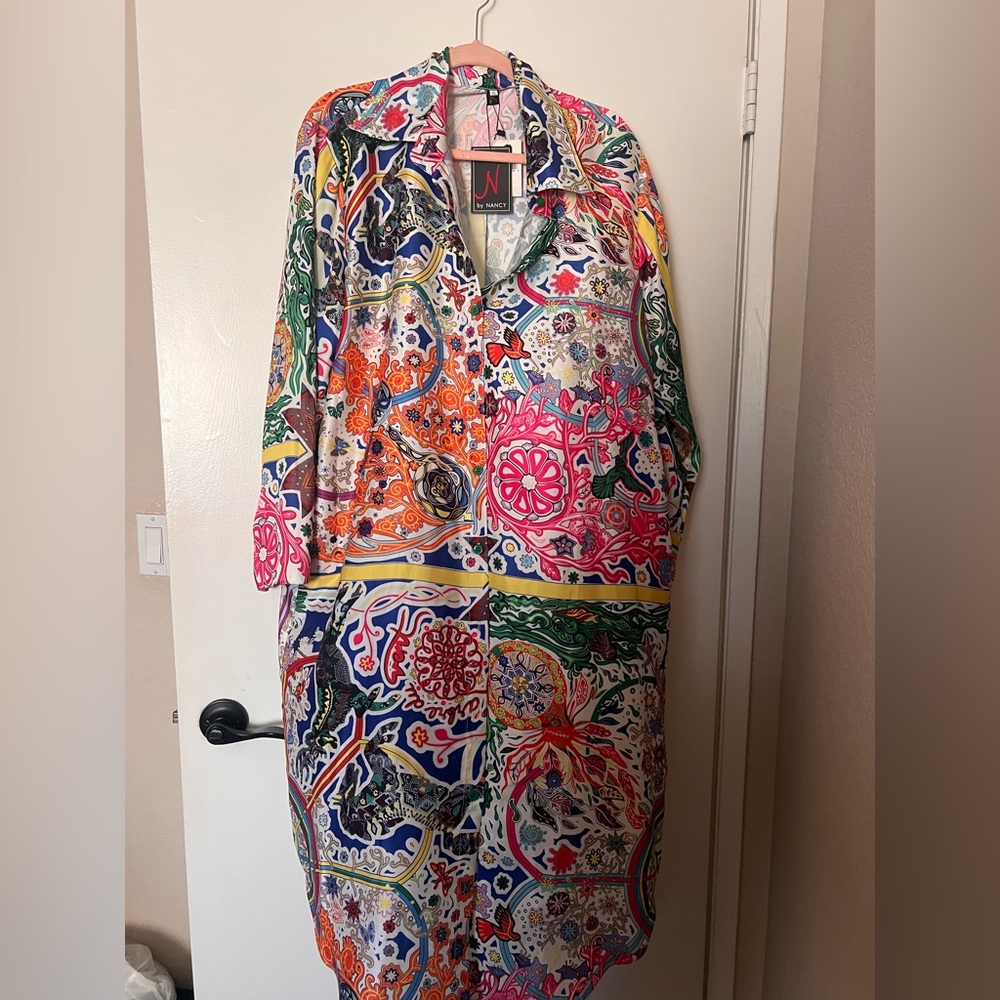 N by Nancy Multicolor Floral and Geometric Satin Dress